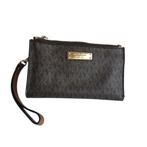 Michael Kors Dark Brown Wristlet with Gold Accents